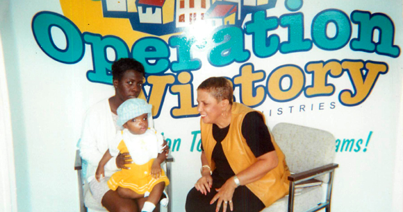 Malaica in 1998 with Sister H, who assisted her in Canada